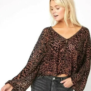 Free People Wild Dreams Leopard Print Velvet Long Sleeve